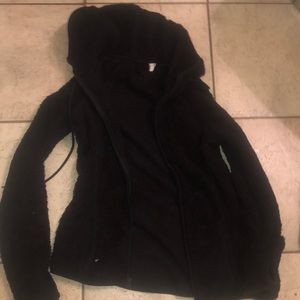 Fuzzy black American eagle jacket with hood.
